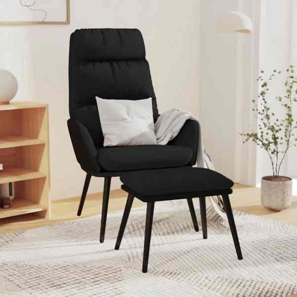 vidaXL Relaxsessel mit Hocker Schwarz Stoff und Kunstleder, 3097511