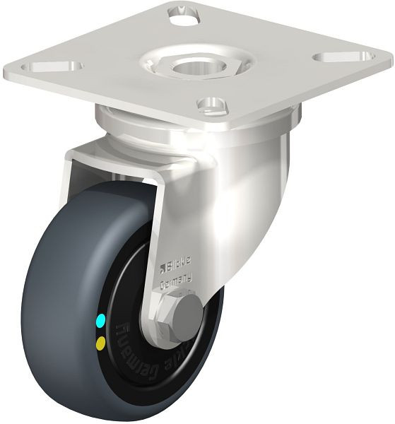 Blickle LPXA-TPA 50KD-ELS-FK Edelstahl-Apparate-Lenkrolle mit Anschraubplatte, Thermoplastisches Gummi-Elastomer, Grau, 853223