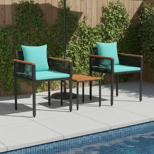 vidaXL Gartenmöbel Set mit Kissen 3 pcs Schwarz und Türkis PE-Rattan, 42025236