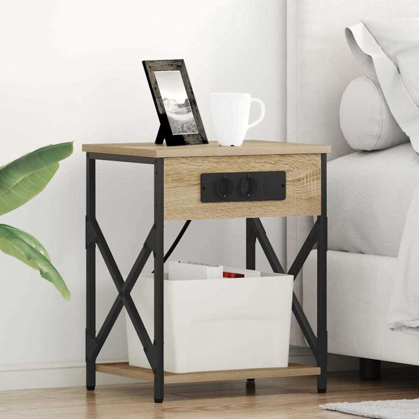 vidaXL Nachttisch mit Ladestation 2 pcs Sonoma Eiche 41 x 31 x 51 cm, 859508