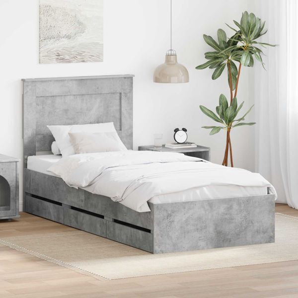 vidaXL Bettrahmen mit Kopfteil Beton Grau 90 x 200 cm Ingenieurs Holz, 3410211