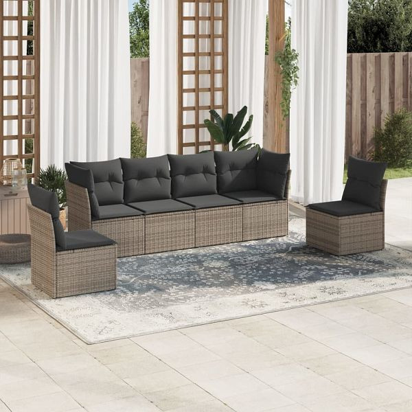 vidaXL 6-teilig Garten-Sofagarnitur mit Kissen Grau Poly Rattan, 3249209