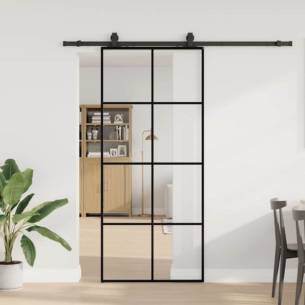 vidaXL Schiebetür mit Beschlag Schwarz 90x205 cm ESG-Glas, 3375864