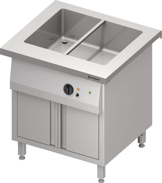 Stalgast Edelstahl Bain-Marie-Station "Free Flow" mit einem Becken 2x GN1/1 und Flügeltüren, 799x750x880 mm Granitabdeckung "Standard G1", FF08210