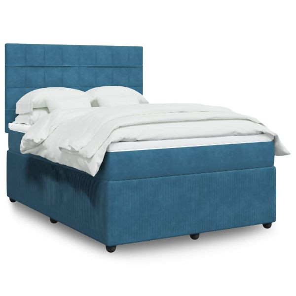 vidaXL Boxspringbett mit Matratze Dunkelblau 140x190 cm Samt, 3292338