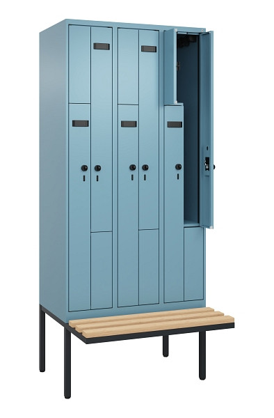 C+P Z-Spind Evolo PLUS, Bank, 6 Fächer, 2120x900x815mm, 0010/0010, Drehriegel, Sitzfläche Holz, 0490437-306 S10021