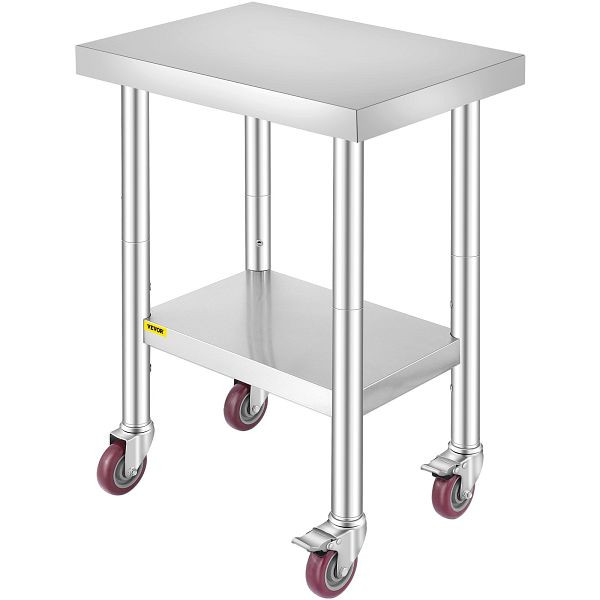 VEVOR Arbeitstisch 61 x 46 x 86 cm Edelstahl, 100 kg Belastbarkeit, 4 verstellbare Füße, CFGZT24X18X34YC01V0