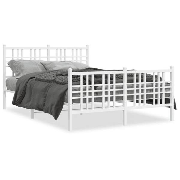 vidaXL Bettgestell mit Kopf- und Fußteil Metall Weiß 140x200 cm, 376392