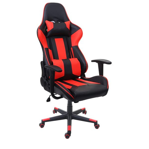 Mendler Bürostuhl HWC-F84, Schreibtischstuhl Gamingstuhl Chefsessel Drehstuhl, Kunstleder, schwarz/rot, 70543