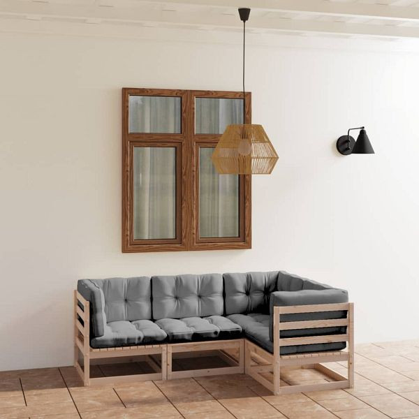 vidaXL 4-teilig Garten-Lounge-Set mit Kissen Kiefer Massivholz, 3076594