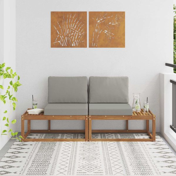 vidaXL Outdoor End Sofa mit Kissen 2 Stück Natürlich und Hellgrau, 900480