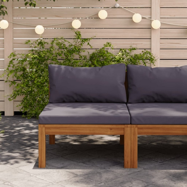 vidaXL Modulares Mittelsofa mit Dunkelgrauen Kissen Massivholz Akazie, 316288