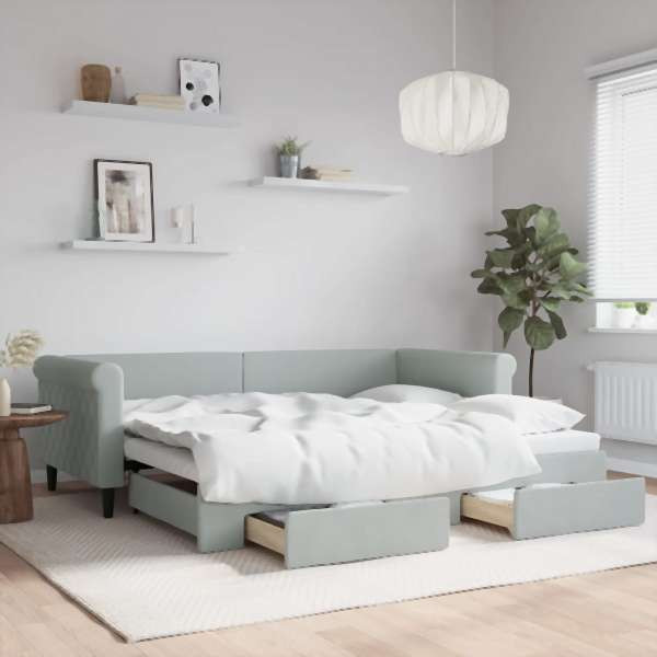 vidaXL Tagesbett Ausziehbar mit Schubladen Hellgrau 90x200 cm Samt, 3197819