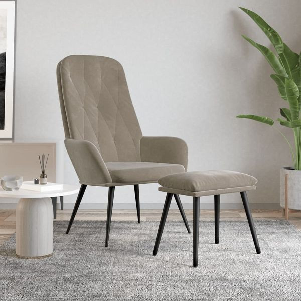 vidaXL Relaxsessel mit Hocker Hellgrau Samt, Füllung: Schaumstoff, 3097619