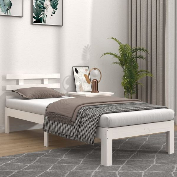 vidaXL Massivholzbett Weiß 90x190 cm, Material des Bettgestells: Massives Kiefernholz, 814720