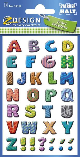 AVERY Zweckform 59334 Home Buchstaben Papier bunt 3 Bögen 96 Etiketten, 59334