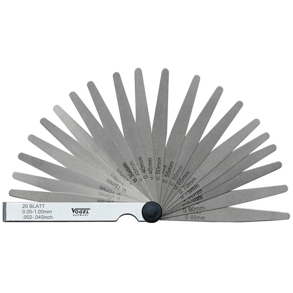 Vogel Germany Fühlerlehren-Satz, einzeln in Folie, 0.05 - 1.00 mm / .002 - .040 inch, 20 Blatt, 411007