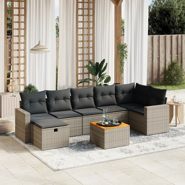vidaXL 8-teilig Garten-Sofagarnitur mit Kissen Grau Poly Rattan, 3264847