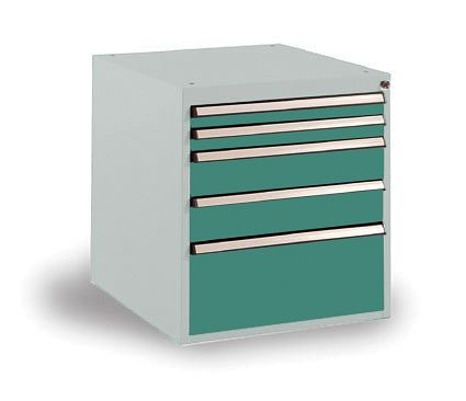 Manuflex Schubfachschrank BASETEC Stationär, Nutzhöhe 500 mm mit 5 Schubfächern, in graugrün HF 0001, SP1122.0001