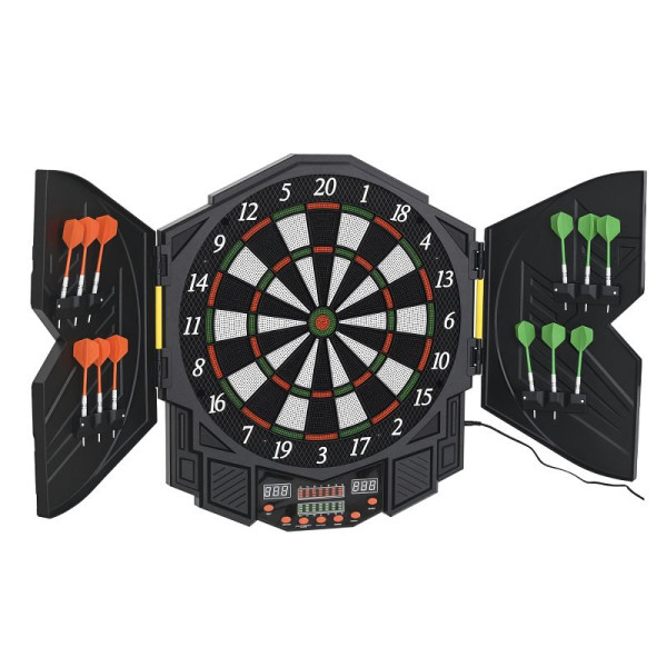 HOMCOM Elektronische Dartscheibe Dartboard mit Sprachansagen Englische Stimme LED-Anzeigen 12 Darts, B8-0006