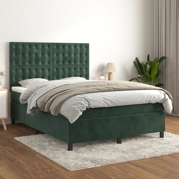 vidaXL Boxspringbett mit Matratze Dunkelgrün 140x200 cm Samt, 3143268