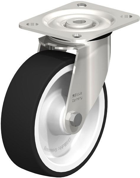 Blickle LX-POTH 125XR Edelstahl-Lenkrolle, mittelschwere Ausführung, mit Anschraubplatte, Thermoplastisches Polyurethan, Grau, 740843