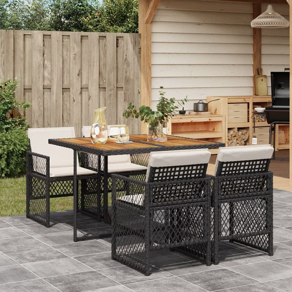 vidaXL 5-teilig Garten-Essgruppe mit Kissen Schwarz Poly Rattan, 3210723