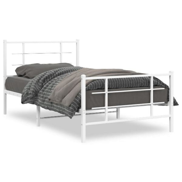 vidaXL Bettgestell mit Kopf- und Fußteil Metall Weiß 100x200 cm, 355623