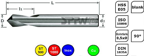 SPPW NC-Anbohrer HSS-E05 90° ISO L: 138x45 - Ø25,0, 1233702500
