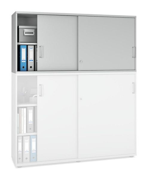 Deskin Schiebetüren-Aufsatzschrank MULTI MODUL-PRO, Dekor lichtgrau, B 1600 x H 750 x T 420 mm, 352278
