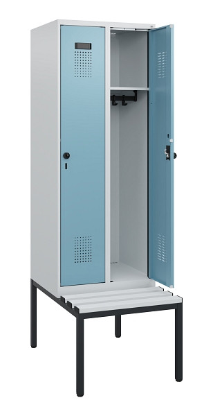 C+P Spind Evolo PLUS, 2 Abteile, 1950x600x815mm, 7035/0010, Drehriegel, Sitzfläche Kunststoff, Sitzbank, 0490505-20 S10063