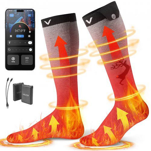 VEVOR Beheizte Socken, 6000 mAh Akku, 4 Heizstufen, APP-Steuerung, 40–70 °C für Outdoor, Angeln, Camping, Unisex, JRWMHFJMAPPAMN9QT001V9