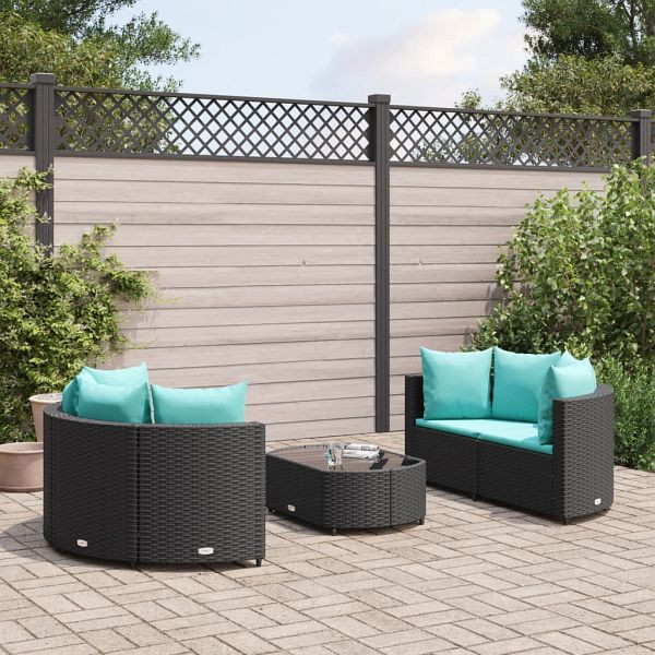 vidaXL 5-teilig Garten-Sofagarnitur mit Kissen Schwarz Poly Rattan, 3308444