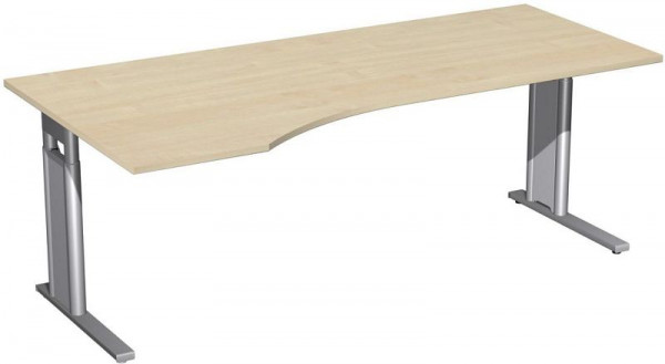 geramöbel PC-Schreibtisch links höhenverstellbar, C Fuß Blende optional, 2000x1000x680-820, Ahorn/Silber, N-647314-AS