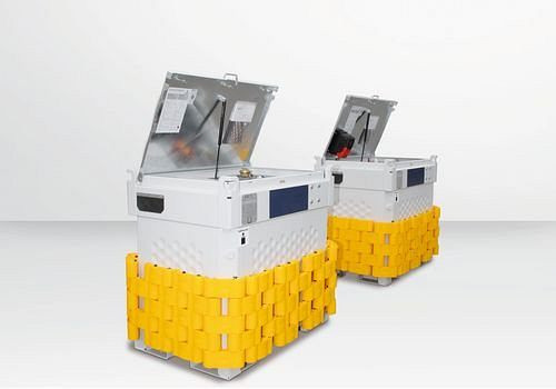 DENIOS Mobile Öltankanlage KI-O, doppelwandig, 770 Liter, mit 230 V-Pumpe und Zubehör, 279003