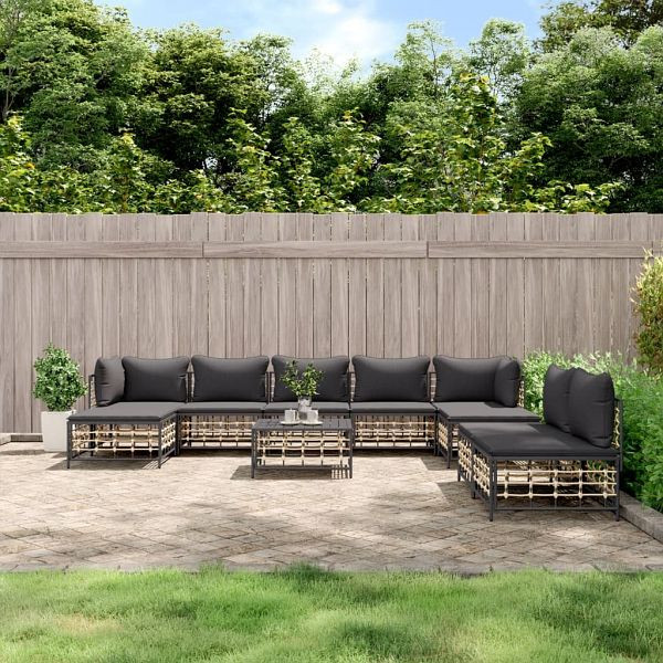 vidaXL 10-teilig Garten-Lounge-Set mit Kissen Anthrazit Poly Rattan, 3186805