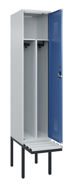 C+P Spind Evolo PLUS, 1 Abteile, 2120x400x815mm, 7035/5023, Haken 4, Zylinderschloss, Sitzfläche Kunststoff, Trennwand, 0490407-12F S10089