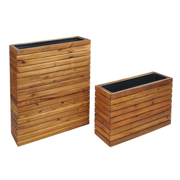 Mendler 2er-Set Pflanzkasten HWC-L21, Pflanzkübel Blumentopf Hochbeet, eckig Outdoor Akazie Holz FSC®-zertifiziert, braun, 98578+98579