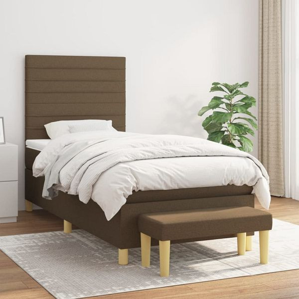 vidaXL Boxspringbett mit Matratze Dunkelbraun 100x200 cm Stoff, 3137216