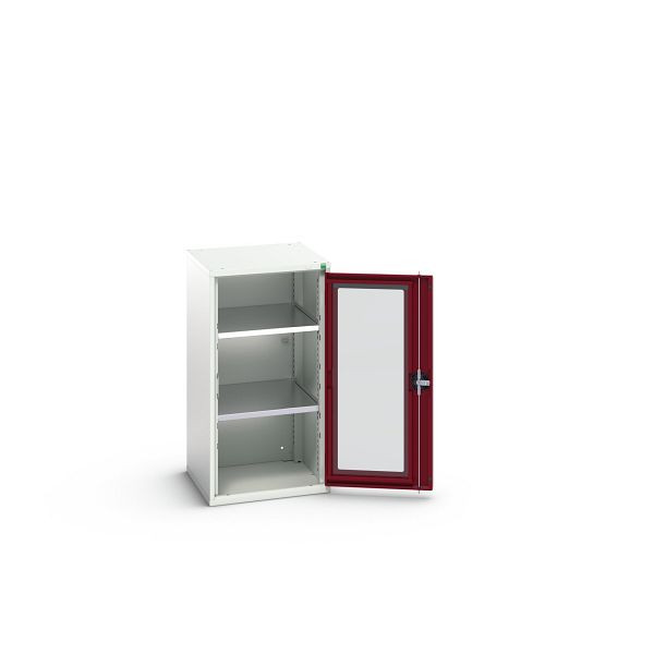 bott verso Flügeltürschrank mit Sichtfenster, mit 2 Fachböden, BxTxH: 525 x 550 x 1000 mm, Lichtgrau / Purpurrot, 16926076.24