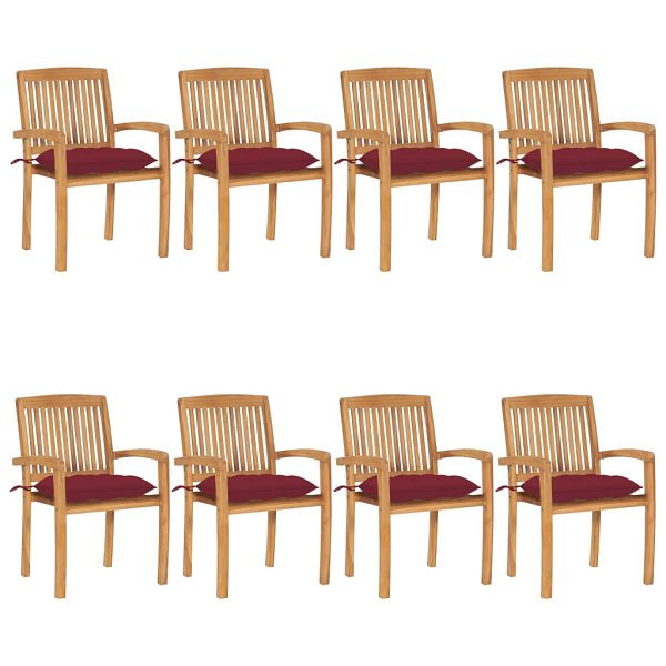 vidaXL Stapelbare Gartenstühle mit Kissen 8 Stück Massivholz Teak, 3073288
