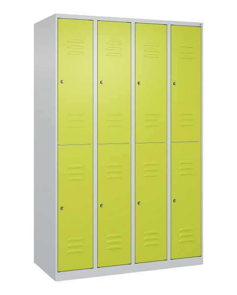 C+P Doppelstöckiger Spind Classic PLUS, 4 Abteile, 1850x1200x500mm, 7035/0024, Zylinderschlösser, 080300-40 S10046