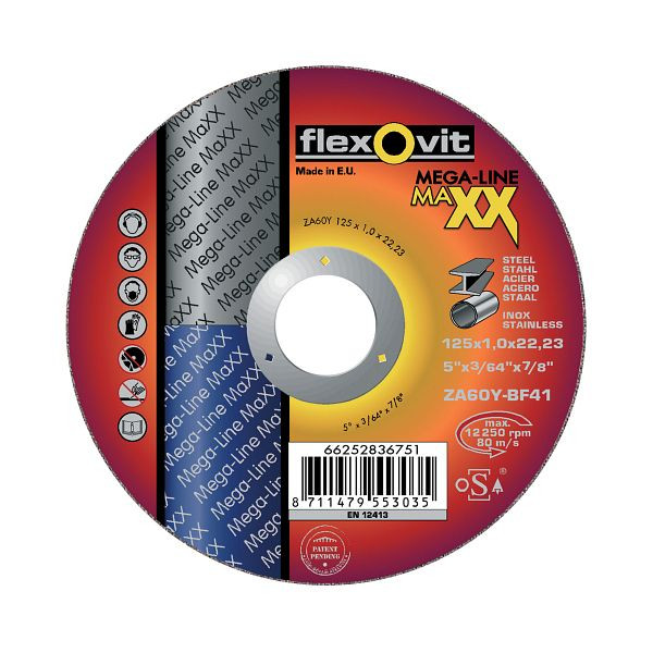 Flexovit MAXX ultradünne Trennscheibe Metall/Inox, ZA 60 Y -BF42, Durchmesser: 115 mm, VE: 25 Stück, 66252840226