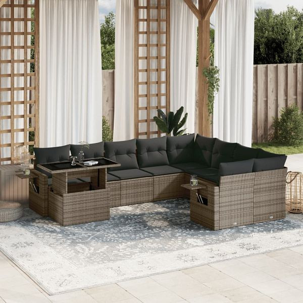 vidaXL 10-teilig Garten-Sofagarnitur mit Kissen Grau Poly Rattan, 3268140