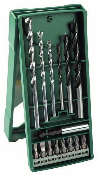 Bosch Mini-X-Line Mixed-Set, 15-teilig, 3 Stein-, 3 Holzbohrer, 8 Schrauberbits, 2607019579