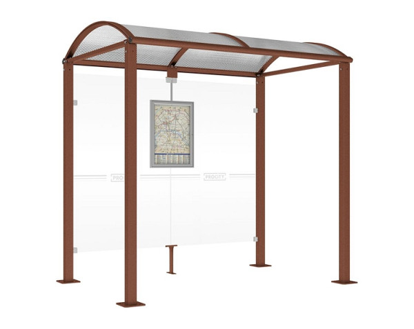 Procity Wartehalle Vierkantrohr - Ohne Seitenverkleidungen, Farbe Rost Korken Effekt, Maße: Breite 2500 x Höhe 2560 x Tiefe 1600 mm, 529208.S025