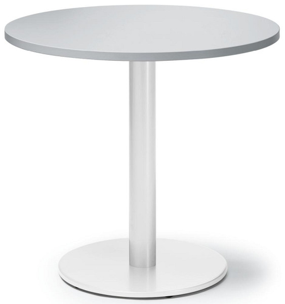 Deskin Besprechungs- und Konferenztisch MODUL, Platte Dekor Lichtgrau, Gestell Weiß RAL 9016, Durchmesser 800 mm, Höhe 735 mm, 295360
