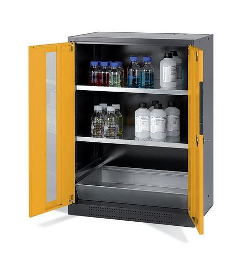 asecos Chemikalienschrank Systema CS-82G, Korpus anthrazit, gelb, 2 Einlegeböden und Bodenwanne, 202655