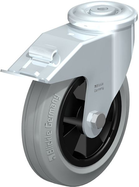 Blickle LER-VPP 180R-FI-SG Stahlblech-Lenkrolle mit Rückenloch & Feststeller, Vollgummi, Grau, 849840
