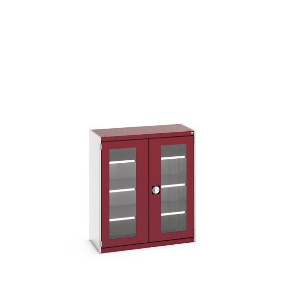 bott cubio Sichtfensterschrank bestückt, mit 3 Fachböden, BxTxH: 1050x525x1200mm, Purpurrot, 40013061.24V